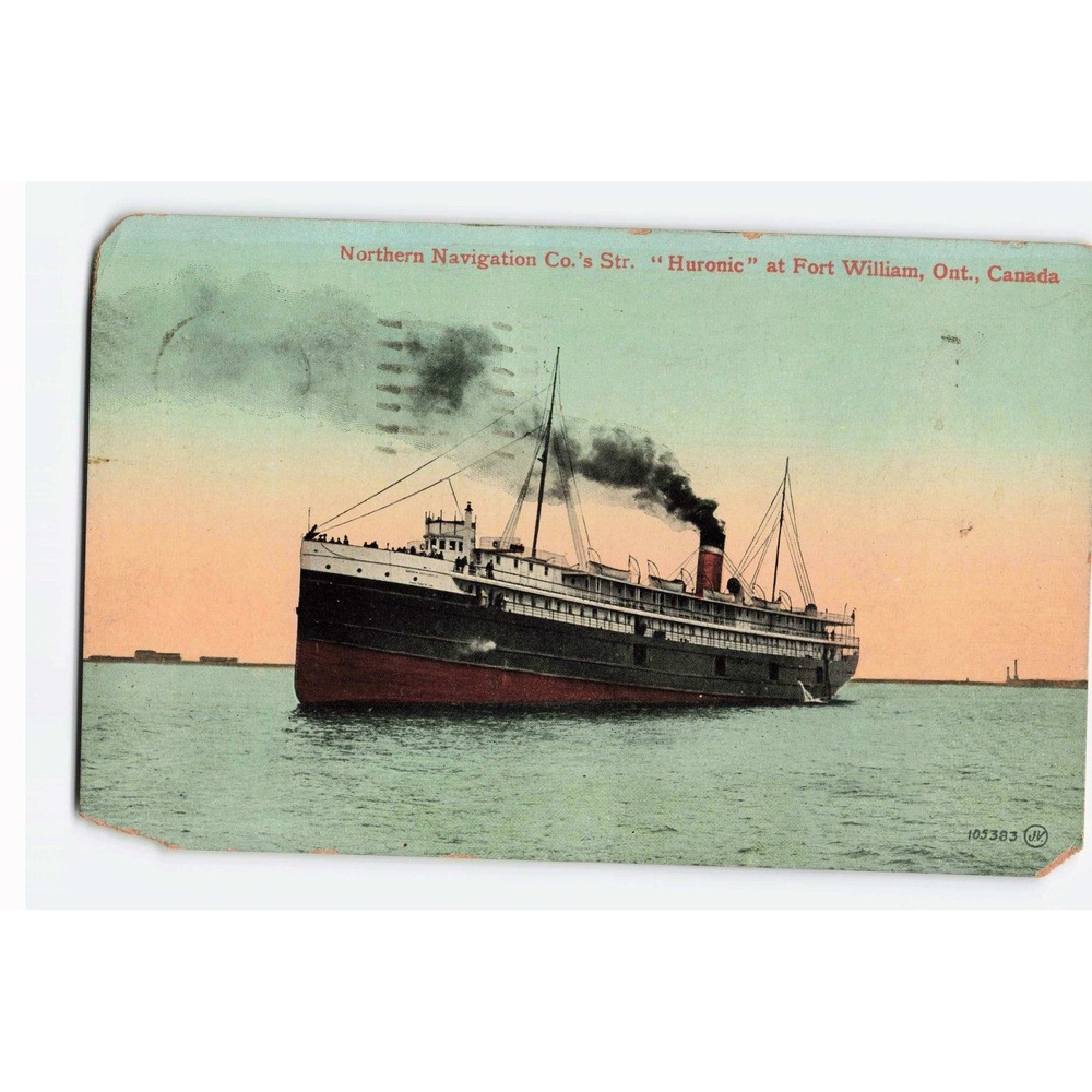 Vintage 1913 Postcard Northern Navigation Co Str Huronic Fort William Ontario